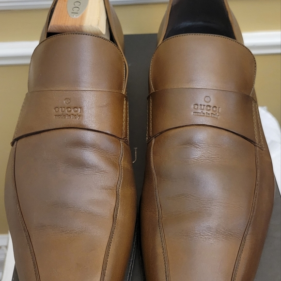Gucci Men Brown Leather Logo Embossd Loafers Size 10.5D/ US 11.5
